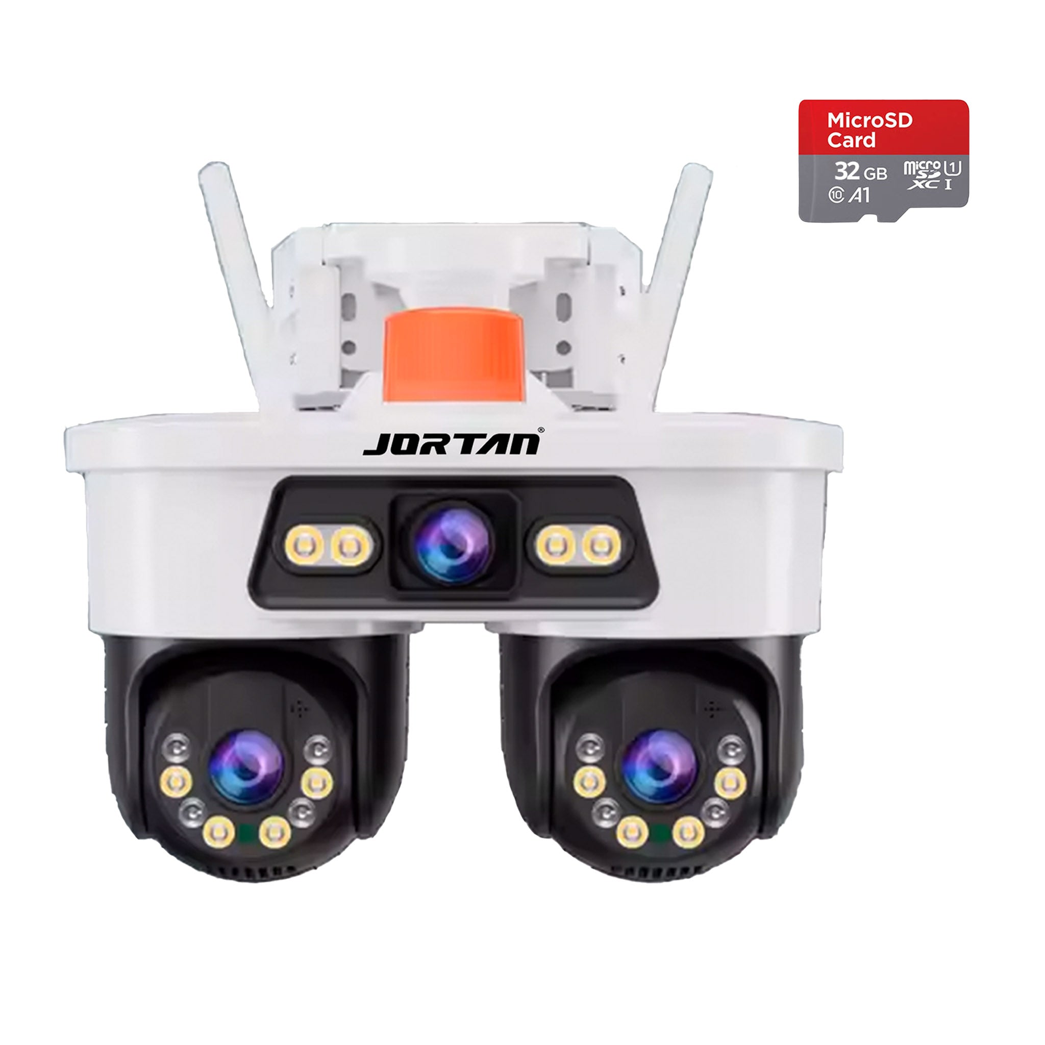 Camera de Supraveghere JORTAN, WiFi, Tripla, 9MP, PTZ 355°, 3 Lentile, IP66, Audio Bidierctional + Card 32GB
