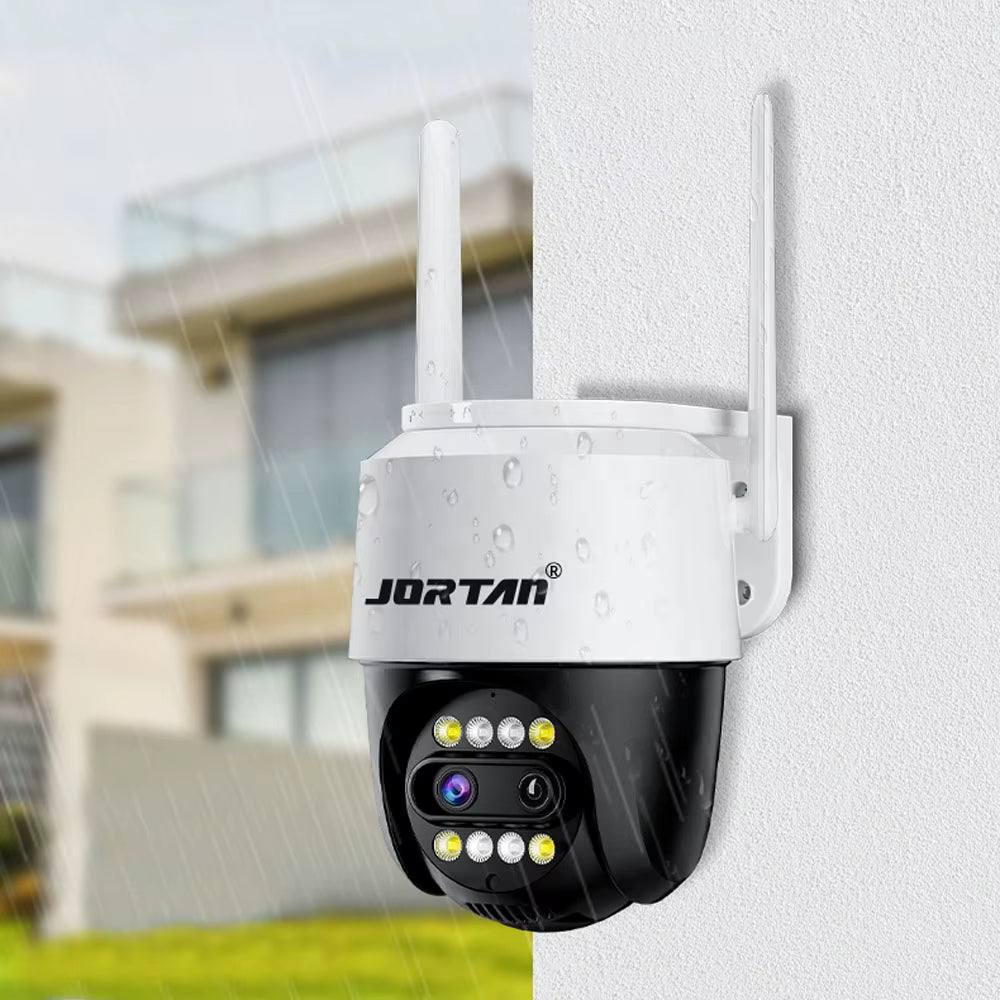 Camera de Supraveghere cu 2 Lentile, Zoom x8, Alarma, PTZ 355°, Jortan JT-3XM, WiFi, IP66, HD, 6MP, 1920 x 1080 pixeli, Aplicatie iCSee + Card 32GB CADOU