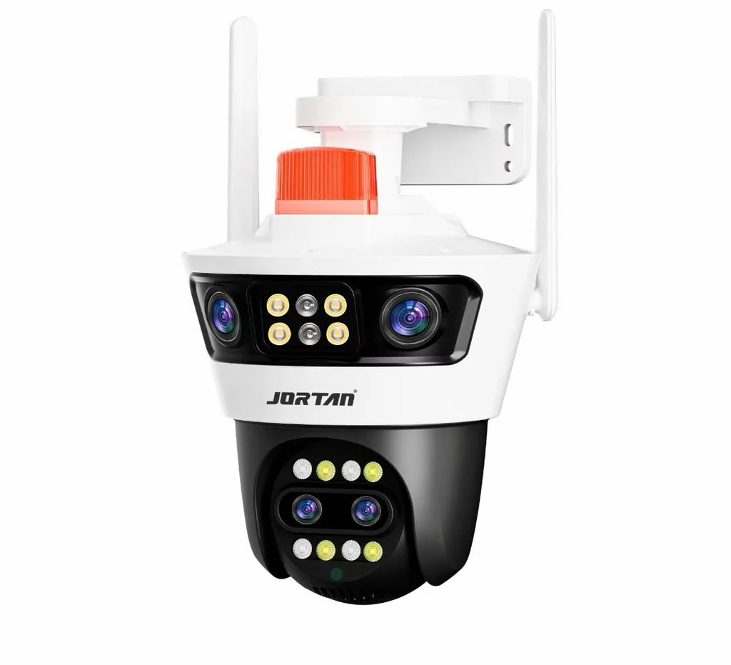 Camera de Supraveghere cu 4 Lentile, Alarma, PTZ 355°, Jortan JT-7, WiFi, IP66, HD, 12 MP, 1920 x 1080 pixeli ,Aplicatie Yoosee + Card 32GB CADOU