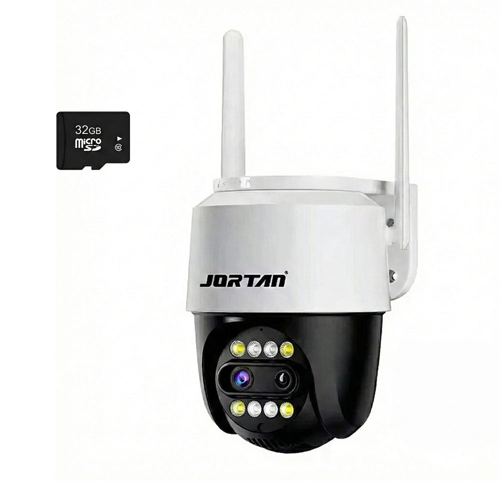 Camera de Supraveghere cu 2 Lentile, Zoom x8, Alarma, PTZ 355°, Jortan JT-3XM, WiFi, IP66, HD, 6MP, 1920 x 1080 pixeli, Aplicatie iCSee + Card 32GB CADOU