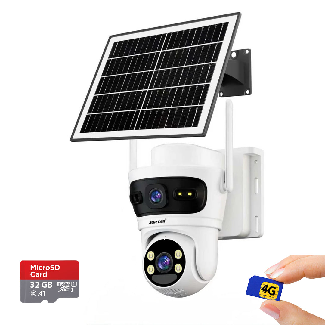 Camera de Supraveghere cu 2 Lentile 6MP, 4G, Panou Solar, 18.000mA PTZ 355°, Jortan 4GHD, IP66, HD, 1920 x 1080 Pixeli, Aplicatie Yoosee + Card 32GB CADOU - ALB