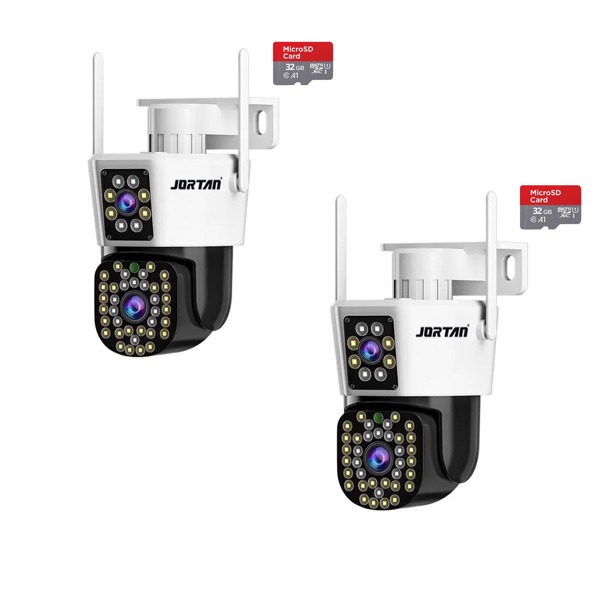 Pachet 2x Camera de Supraveghere JORTAN, JT-8293, WiFi, Dual, PTZ 355°, 2 Lentile, IP66, Audio Bidierctional + Card 32GB